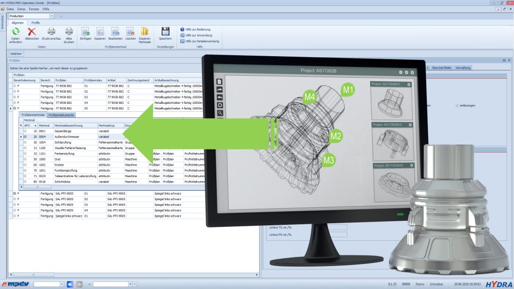 Automatisierte Übernahme von Prüfmerkmalen aus CAD-Zeichnungen direkt in die Prüfplanung mit MES Hydra